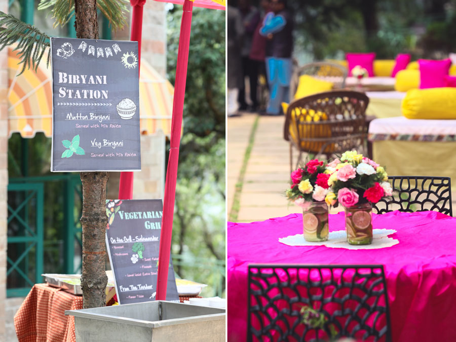 Pink Mehendi Round Table Linen Decor With Mason Jars And