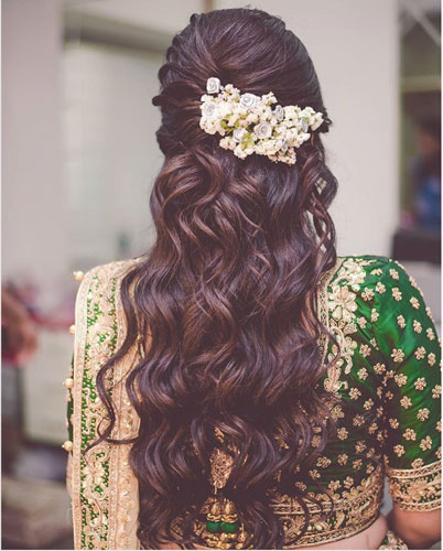 analsav34 | Indian engagement hairstyle half up do with curls - Witty Vows