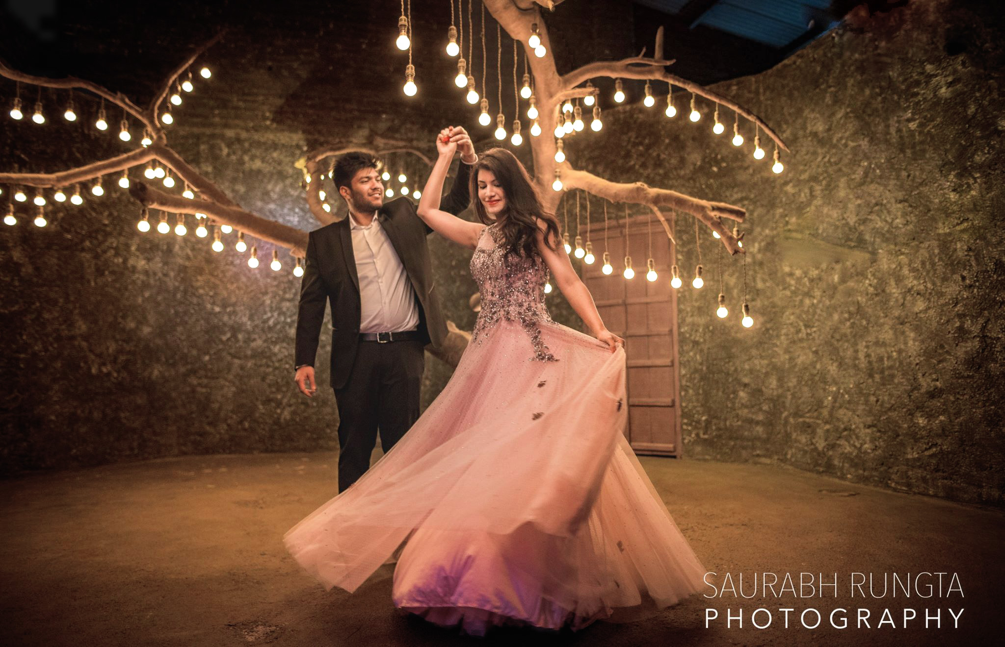 Romantic Pre Wedding Shoot with twirling bride in a Peach Gown - Witty Vows